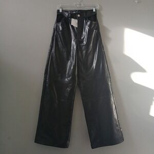 Zara‎ Women's Size Small Cutout Hips Black Faux Leather Wide Leg Pants  NWT!!!